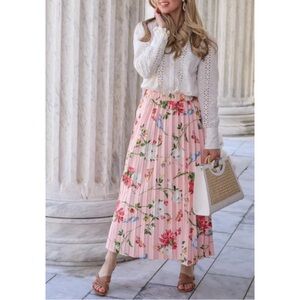 SPARTINA 449 | Clarisse Pleated Midi Skirt in Bird Floral Blush Pink, Size XS